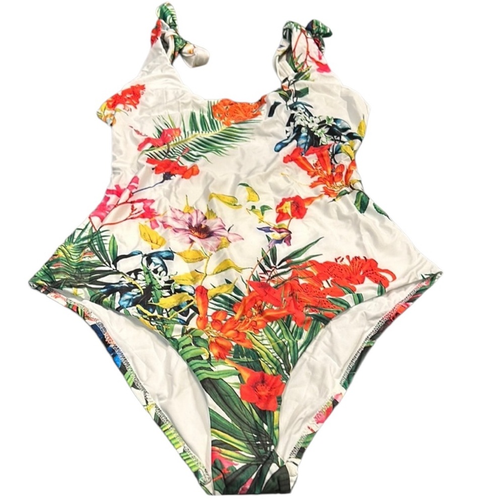 Lychee White One Piece Swimsuit with flowers